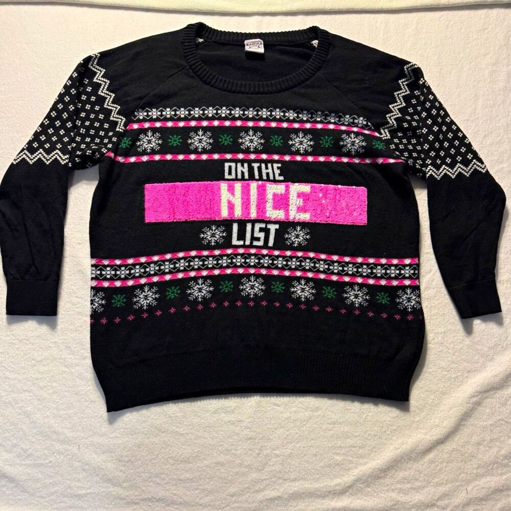 Holiday Sweater On The Naughty List Ugly Christmas Sweater Black Pink Size 3X